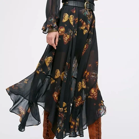 Free People Butterfly Skies Black Sheer Handkerchief Asymmetrical Smock Dress XS - Picture 14 of 16